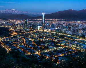 Preview wallpaper night city, lights, cities, mountains, chile