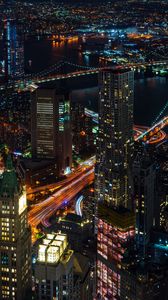 Preview wallpaper night city lights, city, skyscrapers, top view, new york, usa