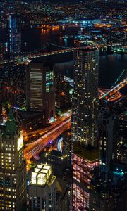 Preview wallpaper night city lights, city, skyscrapers, top view, new york, usa