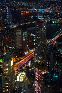 Preview wallpaper night city lights, city, skyscrapers, top view, new york, usa