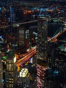 Preview wallpaper night city lights, city, skyscrapers, top view, new york, usa