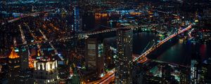 Preview wallpaper night city lights, city, skyscrapers, top view, new york, usa