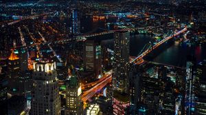 Preview wallpaper night city lights, city, skyscrapers, top view, new york, usa