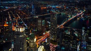 Preview wallpaper night city lights, city, skyscrapers, top view, new york, usa