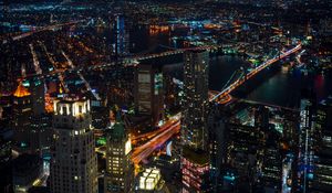 Preview wallpaper night city lights, city, skyscrapers, top view, new york, usa