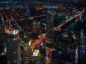 Preview wallpaper night city lights, city, skyscrapers, top view, new york, usa