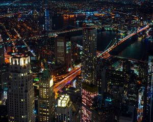 Preview wallpaper night city lights, city, skyscrapers, top view, new york, usa