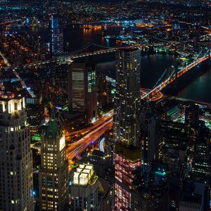 Preview wallpaper night city lights, city, skyscrapers, top view, new york, usa