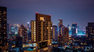 Preview wallpaper night city, lights, glow, buildings
