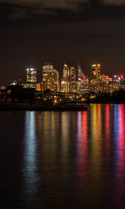 Preview wallpaper night city, lights, reflection, water