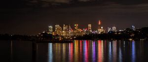 Preview wallpaper night city, lights, reflection, water