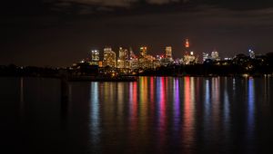 Preview wallpaper night city, lights, reflection, water