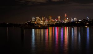 Preview wallpaper night city, lights, reflection, water