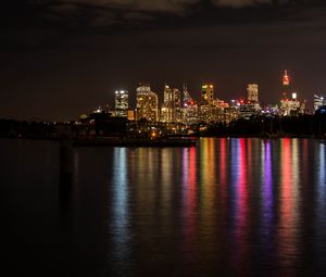 Preview wallpaper night city, lights, reflection, water