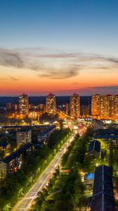 Preview wallpaper night city, lights, road, buildings, architecture