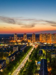 Preview wallpaper night city, lights, road, buildings, architecture