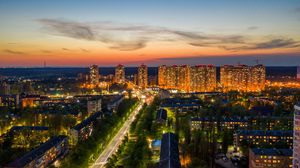 Preview wallpaper night city, lights, road, buildings, architecture