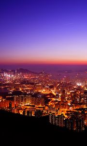 Preview wallpaper night city, lights, sunset