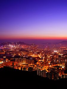 Preview wallpaper night city, lights, sunset
