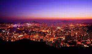 Preview wallpaper night city, lights, sunset