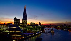 Preview wallpaper night city, lights, tower, sunset