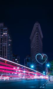 Preview wallpaper night city, long exposure, architecture, night, heart, new york, usa