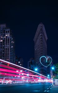 Preview wallpaper night city, long exposure, architecture, night, heart, new york, usa