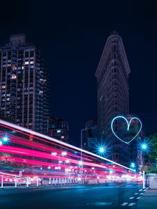 Preview wallpaper night city, long exposure, architecture, night, heart, new york, usa