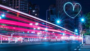 Preview wallpaper night city, long exposure, architecture, night, heart, new york, usa