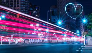 Preview wallpaper night city, long exposure, architecture, night, heart, new york, usa