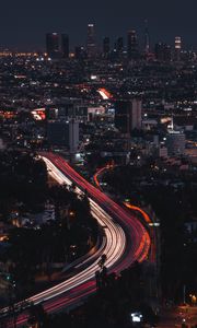 Preview wallpaper night city, long exposure, city lights, night, los angeles, united states