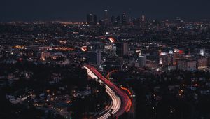 Preview wallpaper night city, long exposure, city lights, night, los angeles, united states