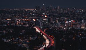 Preview wallpaper night city, long exposure, city lights, night, los angeles, united states