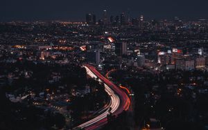 Preview wallpaper night city, long exposure, city lights, night, los angeles, united states
