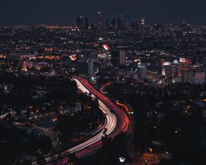 Preview wallpaper night city, long exposure, city lights, night, los angeles, united states