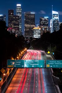 Preview wallpaper night city, long exposure, city lights, road, buildings, los angeles, california