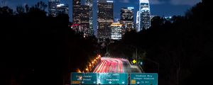 Preview wallpaper night city, long exposure, city lights, road, buildings, los angeles, california
