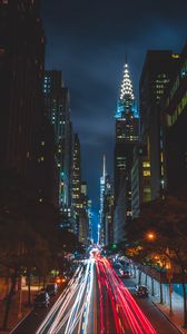 Preview wallpaper night city, long exposure, city lights, road, new york, usa
