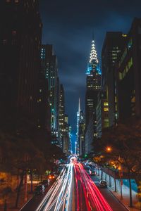 Preview wallpaper night city, long exposure, city lights, road, new york, usa