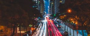 Preview wallpaper night city, long exposure, city lights, road, new york, usa