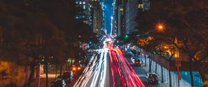 Preview wallpaper night city, long exposure, city lights, road, new york, usa