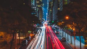 Preview wallpaper night city, long exposure, city lights, road, new york, usa