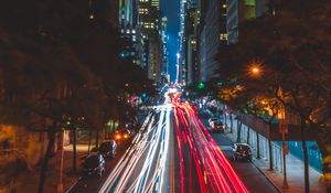 Preview wallpaper night city, long exposure, city lights, road, new york, usa