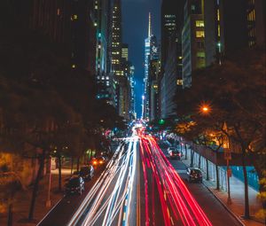 Preview wallpaper night city, long exposure, city lights, road, new york, usa