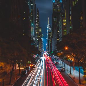 Preview wallpaper night city, long exposure, city lights, road, new york, usa