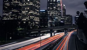 Preview wallpaper night city, long exposure, road, los angeles, united states