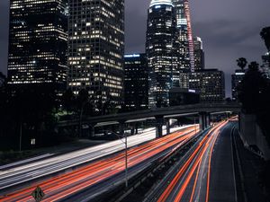 Preview wallpaper night city, long exposure, road, los angeles, united states