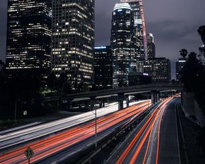 Preview wallpaper night city, long exposure, road, los angeles, united states