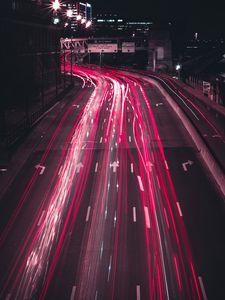 Preview wallpaper night city, long exposure, road, direction, movement