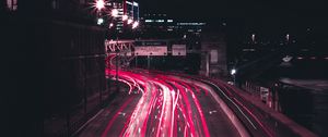 Preview wallpaper night city, long exposure, road, direction, movement